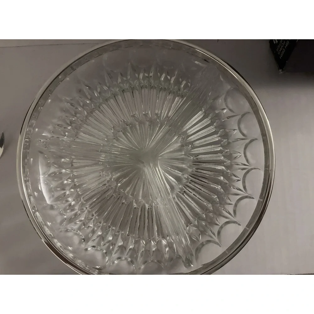 Vintage Leonard Silver Mtg. Silver plated  Crystal  divided tray w 3 small forks